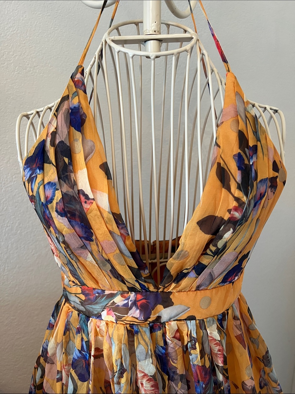 NWOT Fashion Nova Mustard Yellow Floral Spaghetti-Strap Maxi Dress